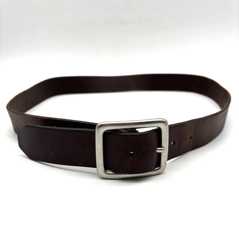 Vintage 90s GAP Brown Genuine Cow Leather Brass Buckle Belt 40 Made in USA